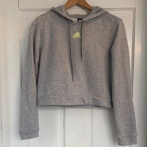 adidas Light Gray Cropped Hoodie with Neon Logo